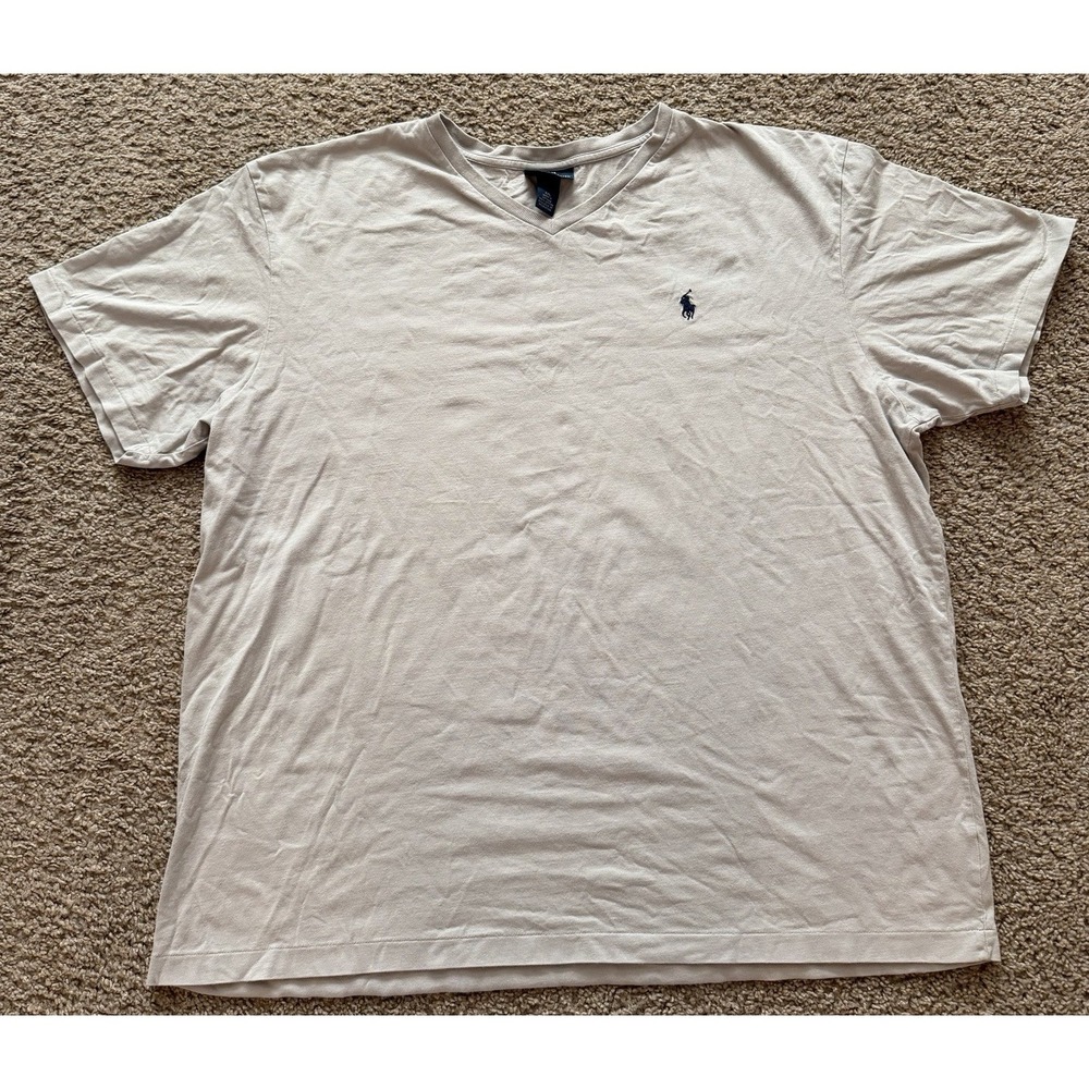 Polo Ralph Lauren T Shirt Mens‎ 2XL Gray Blue Pony Logo V Neck Casual